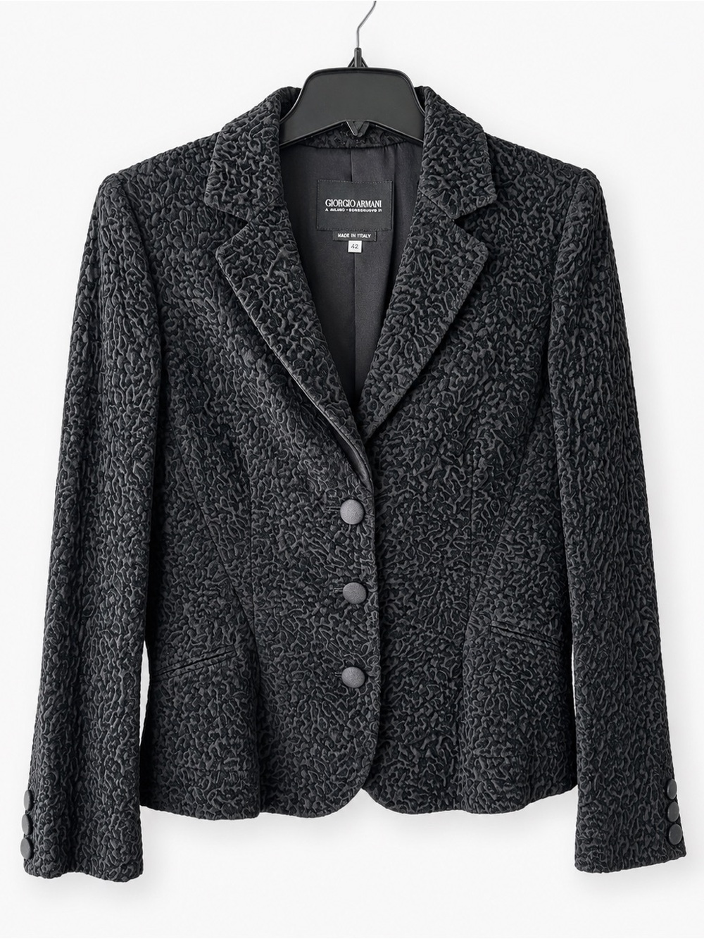 Giorgio Armani Black Textured Notch-Lapel Blazer